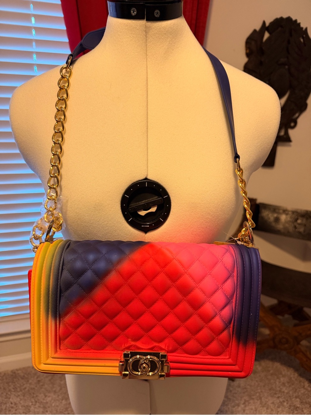 Quilted Multicolor Gradient Shoulder Bag with Gold Chain Strap
